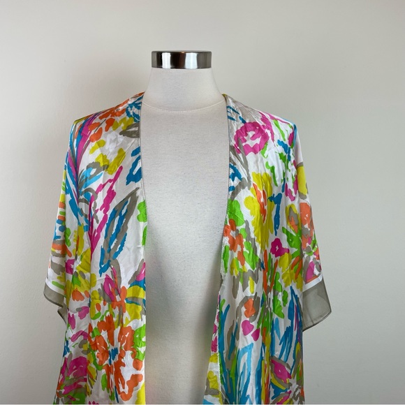 Pretty Persuasions Pink Green Brown Blue Floral Boho Bohemian Shawl Wrap - Picture 3 of 8